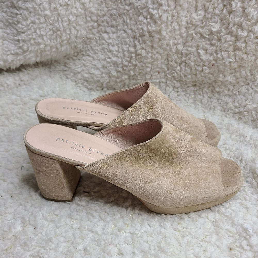 Patricia Green Dylan Chunky Tan Suede Platform Slide Sandals sz 10‎